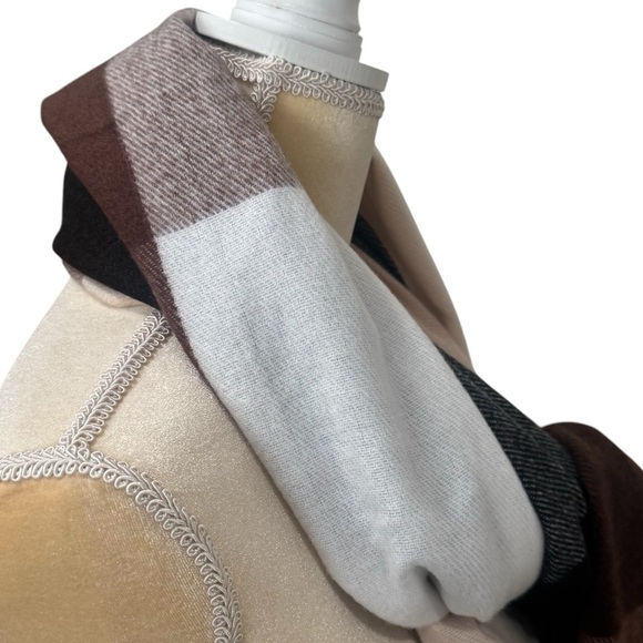 NEW Pashmina Neutral Colored Checkered Fringe 100% Cashmere Scarf Size 27x64 - Picture 5 of 10